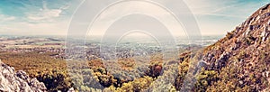 Panoramic view of the Nitra city from Zobor hill, retro filter