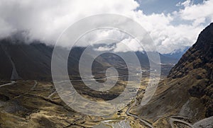 Panoramic view of North Yongas` landscape with low clouds