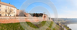 Panoramic view of Novi Sad, Serbia cityscape with two bridges, Danube river and part of the Petrovaradin fortress in the beautiful