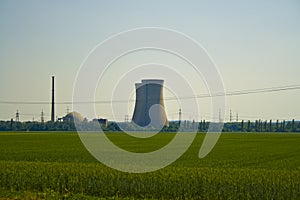 Panoramic view of the nuclear power plant Grafenrheinfeld in Bavaria, Germany