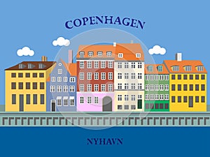 Panoramic view of Nyhavn, Copenhagen, Denmark