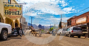 Panoramic view of Oatman - a historic ghost town in Arizona, USA. Picture made during a motorcycle road trip through the western u