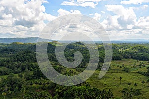 Panoramic view from the observation deck of the Chocolate Hills in the national park, Philippine island Bohol