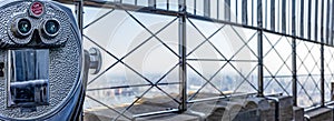 Panoramic view of the observation deck of the Empire State Building in Manhattan, in the Big Apple and most famous of New York in