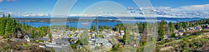 Panoramic view of the ocean and Ladysmith in Vancouver Island, B