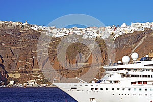 Panoramic view of Oia from the sea