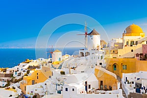 Panoramic view of Oia village at Santorini island, Greece