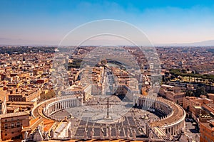 Panoramic view of old aerial city Rome from Saint Peters Square in Vatican