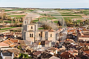 Panoramic view of an old Castilian medieval town. Penaranda de Duero in Spain