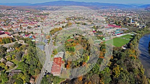 Panoramic view of old city from a aerial view Transcarpathia Uzhhorod Ukraine Europe old town