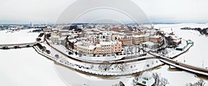 Panoramic view of old city in winter. Vyborg, Russia