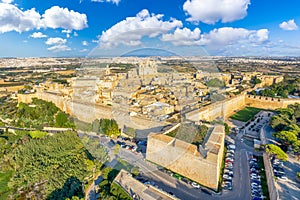 Panoramic view with old fortified town Mdina, Malta