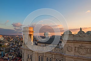 Panoramic view of an Old Havana and colorful Old Havana streets in historic city center Havana Vieja near Paseo El Prado and