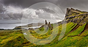 Panoramic view of Old man of Storr mountains, Scottish highlands