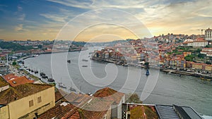 Panoramic view of Old Porto Oporto city and Ribeira over Douro river from Vila Nova de Gaia, Portugal