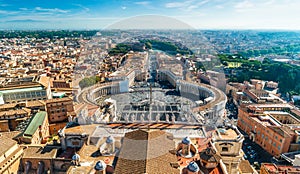 Panoramic view of old Rome from St Peter`s Basilica in Vatican City