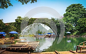 Panoramic view of old stone arch bridge