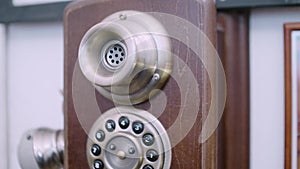 Panoramic view of old telephone set of beginning twentieth century in Bulgakov`s house in Moscow