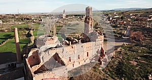 Panoramic view of old temple in destroyed in Spanish Civil War town Belchite, Spain