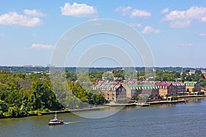 A panoramic view on Old Town Alexandria from the Potomac River in Virginia, USA.