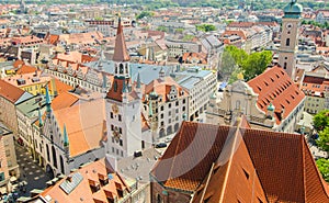 Panoramic view of the Old Town architecture of Munich, Bavaria, Germany