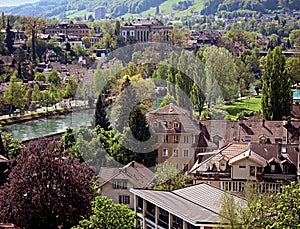 Panoramic view of the Old Town of Bern and the river Aare, Switz