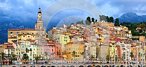 Panoramic view of the old town of Menton, Provence, France