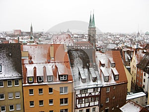 Panoramic view of the old town of Nuremberg in wintertime