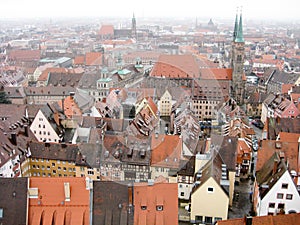 Panoramic view of the old town of Nuremberg in wintertime