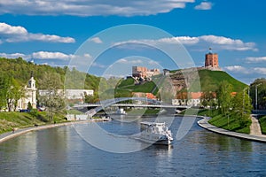 Panoramic view of the old town and river Vilia, Vilnius, Lithuania.