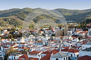 Panoramic view of old town on Skopelos Island, Northen Sporades, Greece