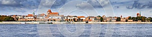 Panoramic view of old town in Torun on Vistula bank, Poland.