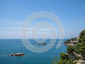 Panoramic view of the Old town of Ulcinj with the Kalaja castle, Montenegro