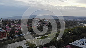 Panoramic view of old Uzhhorod, Ukraine view of river Uzh in the city