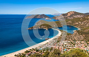 Panoramic view of Oludeniz beach and Blue lagoon, Fethiye, Turkey