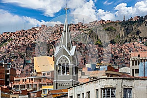 Panoramic view of one of the slums in La Paz, Bolivia