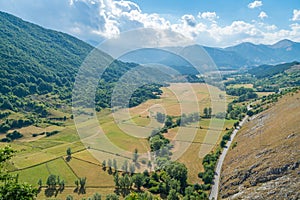 Panoramic view from Opi, rural village in Abruzzo National Park, province of L`Aquila, Italy. photo