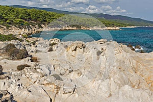 Panoramic view of Orange Beach Kavourotripes at Sithonia peninsula, Chalkidiki, Greece