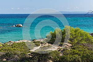 Panoramic view of Orange Beach Kavourotripes at Sithonia peninsula, Chalkidiki, Greece