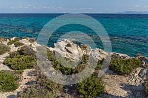 Panoramic view of Orange Beach Kavourotripes at Sithonia peninsula, Chalkidiki, Greece
