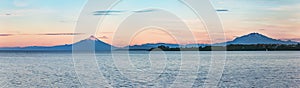 Panoramic view of Osorno and Cabulco Volcano at sunset - Puerto Varas, Chile