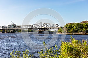 Panoramic view of Ottawa River and Alexandra Bridge from Ottawa to Gatineau city of Quebec, Canada