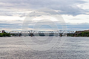 Panoramic view of Ottawa River and Alexandra Bridge from Ottawa to Gatineau city of Quebec, Canada