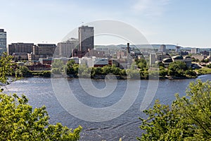 Panoramic view of Ottawa River and Gatineau city of Quebec, Canada from the hill