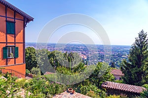 Panoramic view over Bergamo, Italy, from the hill of Old Town Citta Alta