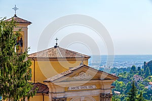 Panoramic view over Bergamo, Italy, from the hill of Old Town Citta Alta