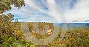 Panoramic view over the Blue Mountains in the Australian state of New South Wales during the day