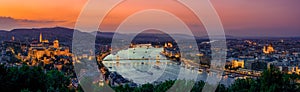 Panoramic view over the budapest at sunset