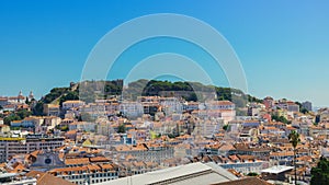 Panoramic view over the center of Lisbon, Portugal from the viewpoint called: Miradouro de Sao Pedro de Alcantara