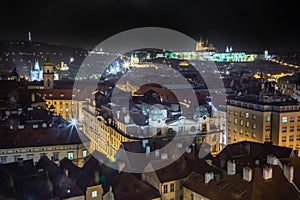 Panoramic view over the cityscape of Prague at dramatic night, Czech Republic